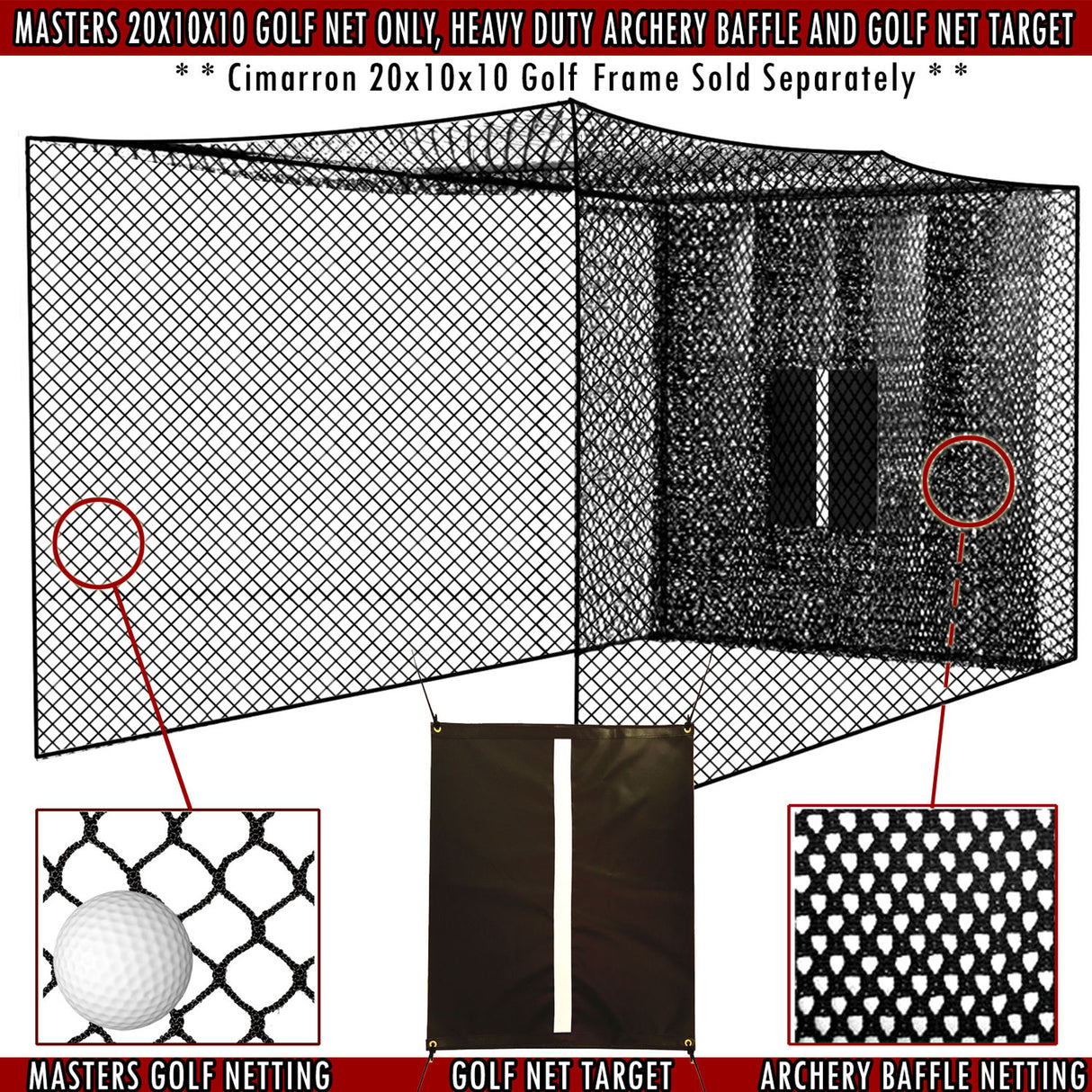 Cimarron Sports 20'x10'x10' Masters Golf Net MAS20GN