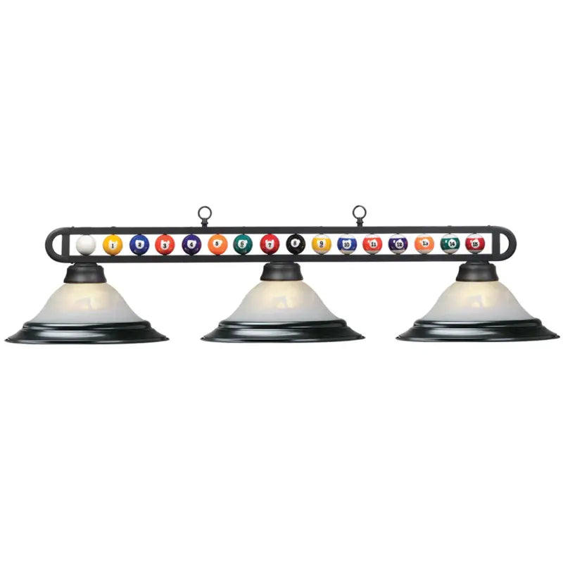 RAM Game Room 60" 3 LT BILLIARD LT-BILLIARD BALLS-MB BAR/WHITE GLASS SHADES W/ RING BB-260 MB