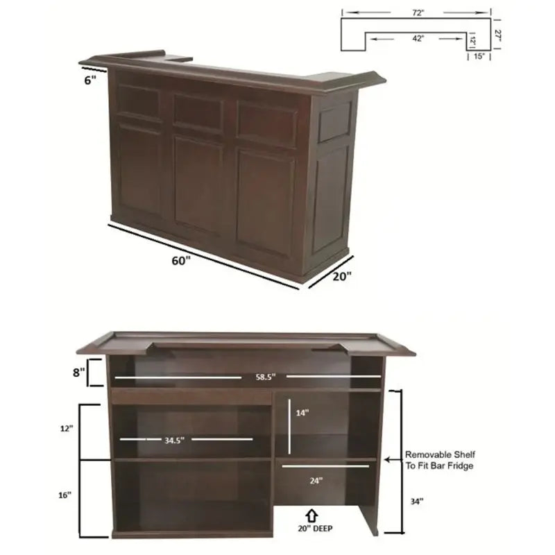 Ram Game Room - 72" BAR - CHESTNUT - DBAR72 CN