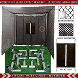Cimarron Sports 10'x10'x10' Masters Golf Net with Frame Kit 4x6 Ultimate Golf Mat and Ball Tray GP1